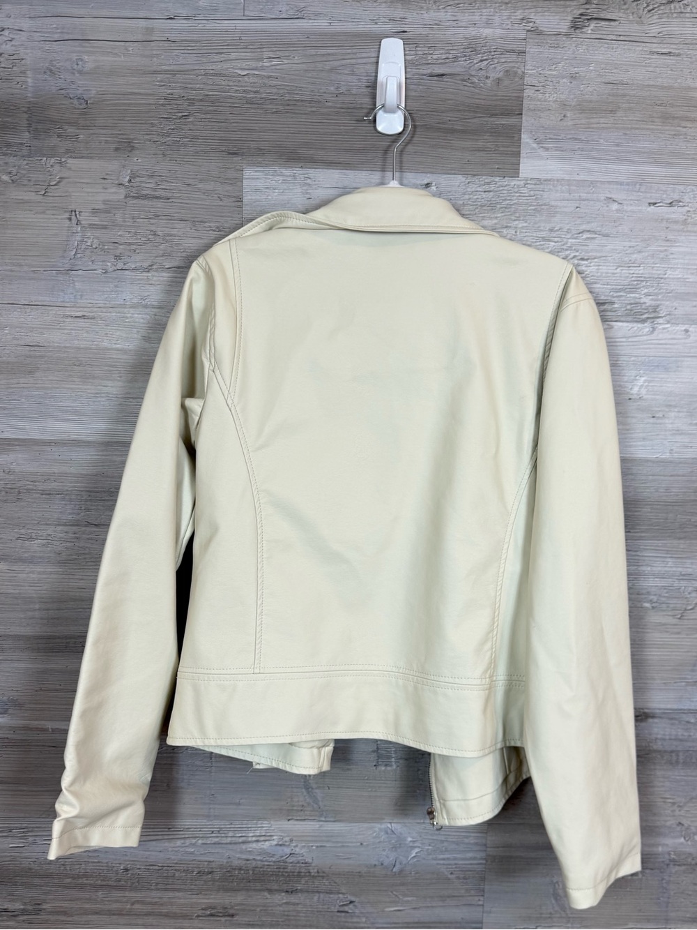 Vine & Valley Faux Leather Moto Jacket Cream Off-White Size Large L Moto Biker - Picture 3 of 6